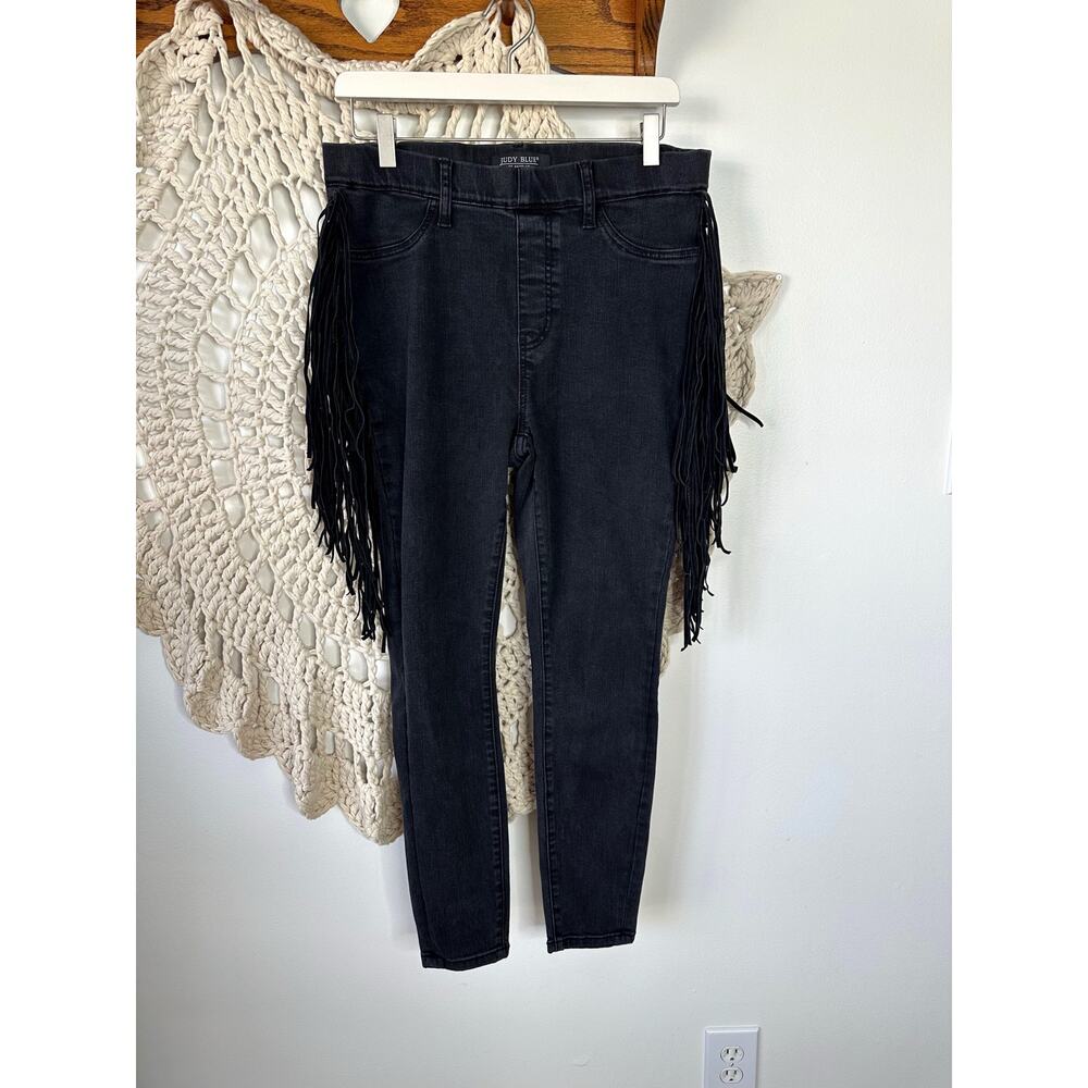 Judy Blue High Rise Skinny Western Fringe Jeans In Black Size 11/30
